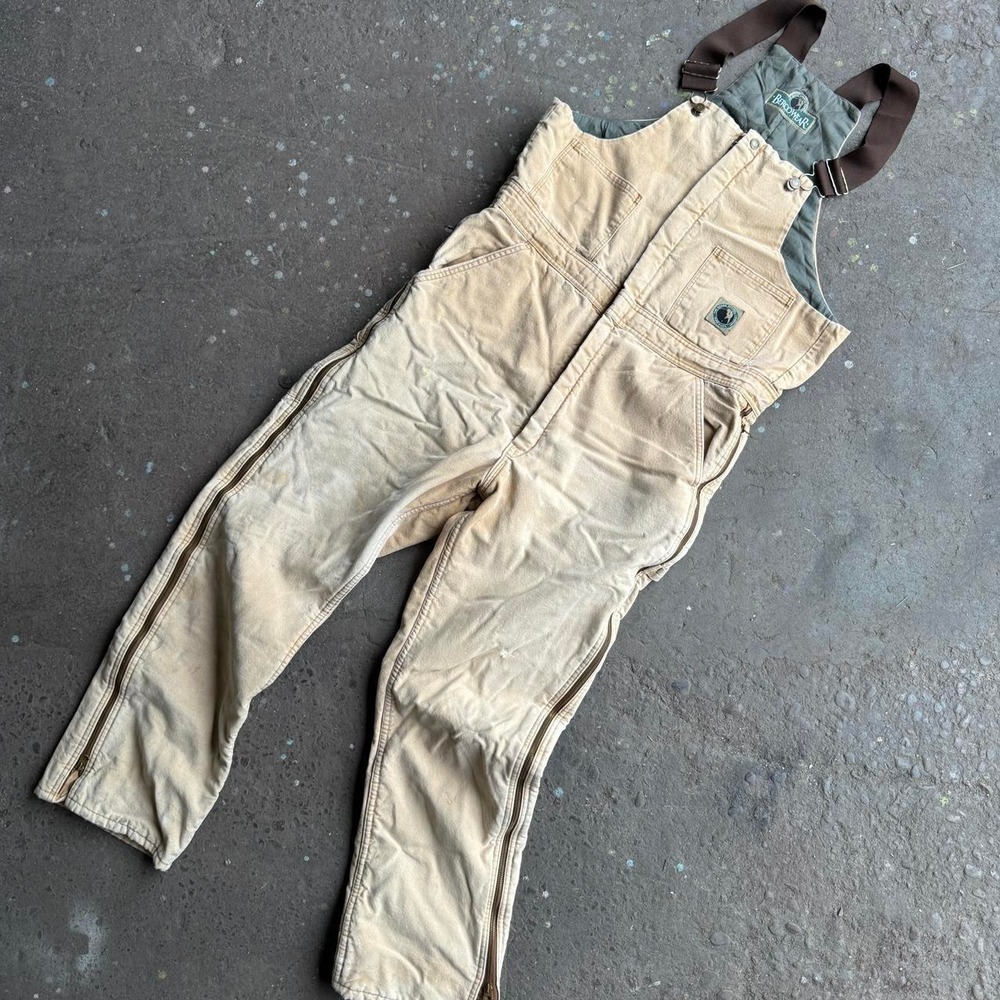 Berne Apparel Mens Tan Canvas Quilted Lined Workwear Bib Overalls